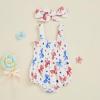 imageKuriozud Newborn Baby Girl Smocked Bubble Romper Floral Halter Jumpsuit Headband Outfit Infant Clothing Cute Summer ClothesAmerican Flag Bow White