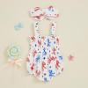 imageKuriozud Newborn Baby Girl Smocked Bubble Romper Floral Halter Jumpsuit Headband Outfit Infant Clothing Cute Summer ClothesAmerican Flag Bow White
