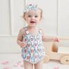 imageKuriozud Newborn Baby Girl Smocked Bubble Romper Floral Halter Jumpsuit Headband Outfit Infant Clothing Cute Summer ClothesAmerican Flag White