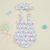 imageKuriozud Newborn Baby Girl Smocked Bubble Romper Floral Halter Jumpsuit Headband Outfit Infant Clothing Cute Summer ClothesAmerican Flag White