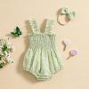 imageKuriozud Newborn Baby Girl Smocked Bubble Romper Floral Halter Jumpsuit Headband Outfit Infant Clothing Cute Summer ClothesDaisy Green