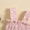 imageKuriozud Newborn Baby Girl Smocked Bubble Romper Floral Halter Jumpsuit Headband Outfit Infant Clothing Cute Summer ClothesDaisy Pink