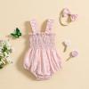imageKuriozud Newborn Baby Girl Smocked Bubble Romper Floral Halter Jumpsuit Headband Outfit Infant Clothing Cute Summer ClothesDaisy Pink