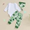 imageKuriozud St Patricks Day Baby Boy Outfit First St Patricks Day Romper and Shamrock Pants Set with Hat 3Pcs Spring Clothes1st Patricks Day White