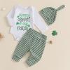 imageKuriozud St Patricks Day Baby Boy Outfit First St Patricks Day Romper and Shamrock Pants Set with Hat 3Pcs Spring ClothesCutest Clover in the Patch