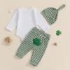 imageKuriozud St Patricks Day Baby Boy Outfit First St Patricks Day Romper and Shamrock Pants Set with Hat 3Pcs Spring ClothesCutest Clover in the Patch
