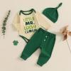 imageKuriozud St Patricks Day Baby Boy Outfit First St Patricks Day Romper and Shamrock Pants Set with Hat 3Pcs Spring ClothesLittle Mr Lucky Charm