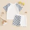 imageKuriozud Toddler Baby Boy Summer Outfit Short Sleeve T Shirt Shorts Set 3 6 12 18 24 Months 2T 3T 4T Baby Neutral ClothesCheckerboard Blue