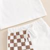 imageKuriozud Toddler Baby Boy Summer Outfit Short Sleeve T Shirt Shorts Set 3 6 12 18 24 Months 2T 3T 4T Baby Neutral ClothesCheckerboard Brown