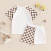 imageKuriozud Toddler Baby Boy Summer Outfit Short Sleeve T Shirt Shorts Set 3 6 12 18 24 Months 2T 3T 4T Baby Neutral ClothesCheckerboard Brown