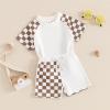 imageKuriozud Toddler Baby Boy Summer Outfit Short Sleeve T Shirt Shorts Set 3 6 12 18 24 Months 2T 3T 4T Baby Neutral ClothesCheckerboard Brown