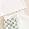 imageKuriozud Toddler Baby Boy Summer Outfit Short Sleeve T Shirt Shorts Set 3 6 12 18 24 Months 2T 3T 4T Baby Neutral ClothesCheckerboard Green