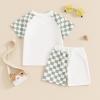 imageKuriozud Toddler Baby Boy Summer Outfit Short Sleeve T Shirt Shorts Set 3 6 12 18 24 Months 2T 3T 4T Baby Neutral ClothesCheckerboard Green