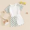 imageKuriozud Toddler Baby Boy Summer Outfit Short Sleeve T Shirt Shorts Set 3 6 12 18 24 Months 2T 3T 4T Baby Neutral ClothesCheckerboard Green