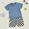 imageKuriozud Toddler Baby Boy Summer Outfit Short Sleeve T Shirt Shorts Set 3 6 12 18 24 Months 2T 3T 4T Baby Neutral ClothesPocket Blue
