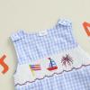 imageKuriozud Unisex Newborn Baby Boy Girl Summer Clothes Sleeveless Bubble Romper Jumpsuit Overall Shorts Infant ClothingAmerican Flag Fireworks Plaid Blue