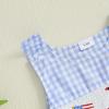 imageKuriozud Unisex Newborn Baby Boy Girl Summer Clothes Sleeveless Bubble Romper Jumpsuit Overall Shorts Infant ClothingAmerican Flag Fireworks Plaid Blue