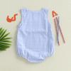 imageKuriozud Unisex Newborn Baby Boy Girl Summer Clothes Sleeveless Bubble Romper Jumpsuit Overall Shorts Infant ClothingAmerican Flag Fireworks Plaid Blue