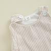 imageKuriozud Unisex Newborn Baby Boy Girl Summer Clothes Sleeveless Bubble Romper Jumpsuit Overall Shorts Infant ClothingStriped Beige