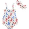imageKuriozud Newborn Baby Girl Smocked Bubble Romper Floral Halter Jumpsuit Headband Outfit Infant Clothing Cute Summer ClothesAmerican Flag Bow White