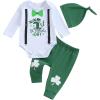 imageKuriozud St Patricks Day Baby Boy Outfit First St Patricks Day Romper and Shamrock Pants Set with Hat 3Pcs Spring Clothes1st Patricks Day Green