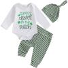 imageKuriozud St Patricks Day Baby Boy Outfit First St Patricks Day Romper and Shamrock Pants Set with Hat 3Pcs Spring ClothesCutest Clover in the Patch