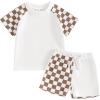imageKuriozud Toddler Baby Boy Summer Outfit Short Sleeve T Shirt Shorts Set 3 6 12 18 24 Months 2T 3T 4T Baby Neutral ClothesCheckerboard Brown