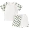 imageKuriozud Toddler Baby Boy Summer Outfit Short Sleeve T Shirt Shorts Set 3 6 12 18 24 Months 2T 3T 4T Baby Neutral ClothesCheckerboard Green