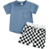 imageKuriozud Toddler Baby Boy Summer Outfit Short Sleeve T Shirt Shorts Set 3 6 12 18 24 Months 2T 3T 4T Baby Neutral ClothesPocket Blue