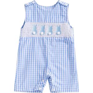 imageKuriozud Smocked Baby Boy Girl Clothes Sleeveless Romper Jumpsuit Overall Newborn Infant Clothing Spring Summer OutfitsEaster Bunny Blue