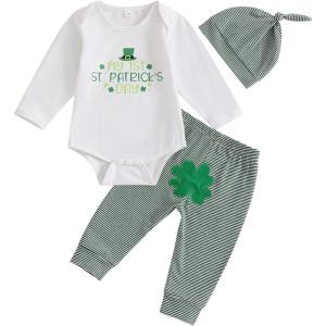 imageKuriozud St Patricks Day Baby Boy Outfit First St Patricks Day Romper and Shamrock Pants Set with Hat 3Pcs Spring ClothesMy 1st Patricks Day Striped