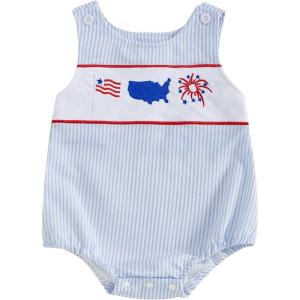 imageKuriozud Unisex Newborn Baby Boy Girl Summer Clothes Sleeveless Bubble Romper Jumpsuit Overall Shorts Infant ClothingAmerican Flag Fireworks Striped Blue