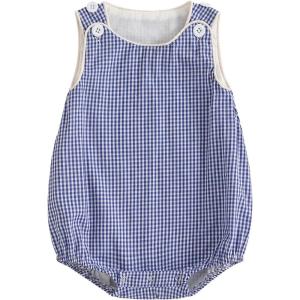 imageKuriozud Unisex Newborn Baby Boy Girl Summer Clothes Sleeveless Bubble Romper Jumpsuit Overall Shorts Infant ClothingPlaid Blue