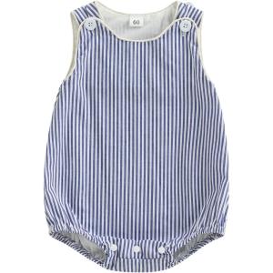 imageKuriozud Unisex Newborn Baby Boy Girl Summer Clothes Sleeveless Bubble Romper Jumpsuit Overall Shorts Infant ClothingStriped Blue