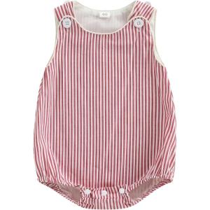 imageKuriozud Unisex Newborn Baby Boy Girl Summer Clothes Sleeveless Bubble Romper Jumpsuit Overall Shorts Infant ClothingStriped Red
