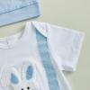 imageKuriozud Newborn Baby Boy Easter Outfit Bunny Romper Top and Pants Set with Bunny Ear Hat Infant 3 Piece Spring ClothesBunny Blue