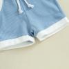 imageKuriozud Newborn Baby Boy Summer Clothes Button Short Sleeve Romper Bodysuit Shorts Set Toddler Soft Waffle OutfitLapel Shirt Blue