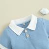 imageKuriozud Newborn Baby Boy Summer Clothes Button Short Sleeve Romper Bodysuit Shorts Set Toddler Soft Waffle OutfitLapel Shirt Blue