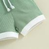imageKuriozud Newborn Baby Boy Summer Clothes Button Short Sleeve Romper Bodysuit Shorts Set Toddler Soft Waffle OutfitLapel Shirt Green