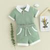 imageKuriozud Newborn Baby Boy Summer Clothes Button Short Sleeve Romper Bodysuit Shorts Set Toddler Soft Waffle OutfitLapel Shirt Green