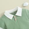 imageKuriozud Newborn Baby Boy Summer Clothes Button Short Sleeve Romper Bodysuit Shorts Set Toddler Soft Waffle OutfitLapel Shirt Green