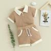 imageKuriozud Newborn Baby Boy Summer Clothes Button Short Sleeve Romper Bodysuit Shorts Set Toddler Soft Waffle OutfitLapel Shirt Khaki