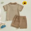 imageKuriozud Newborn Baby Boy Summer Clothes Button Short Sleeve Romper Bodysuit Shorts Set Toddler Soft Waffle OutfitLapel Shirt Striped Khaki