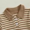 imageKuriozud Newborn Baby Boy Summer Clothes Button Short Sleeve Romper Bodysuit Shorts Set Toddler Soft Waffle OutfitLapel Shirt Striped Khaki