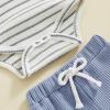 imageKuriozud Newborn Baby Boy Summer Clothes Button Short Sleeve Romper Bodysuit Shorts Set Toddler Soft Waffle OutfitStriped Blue