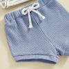 imageKuriozud Newborn Baby Boy Summer Clothes Button Short Sleeve Romper Bodysuit Shorts Set Toddler Soft Waffle OutfitStriped Blue