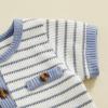 imageKuriozud Newborn Baby Boy Summer Clothes Button Short Sleeve Romper Bodysuit Shorts Set Toddler Soft Waffle OutfitStriped Blue