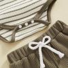 imageKuriozud Newborn Baby Boy Summer Clothes Button Short Sleeve Romper Bodysuit Shorts Set Toddler Soft Waffle OutfitStriped Olive Green