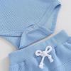 imageKuriozud Newborn Baby Boy Summer Clothes Button Short Sleeve Romper Bodysuit Shorts Set Toddler Soft Waffle OutfitWaffle Blue