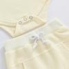 imageKuriozud Newborn Baby Boy Summer Clothes Button Short Sleeve Romper Bodysuit Shorts Set Toddler Soft Waffle OutfitWaffle Cream